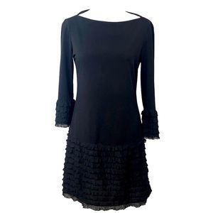 Donna Morgan Black Long Sleeve Dress with sleeve and skirt mini ruffles size 4